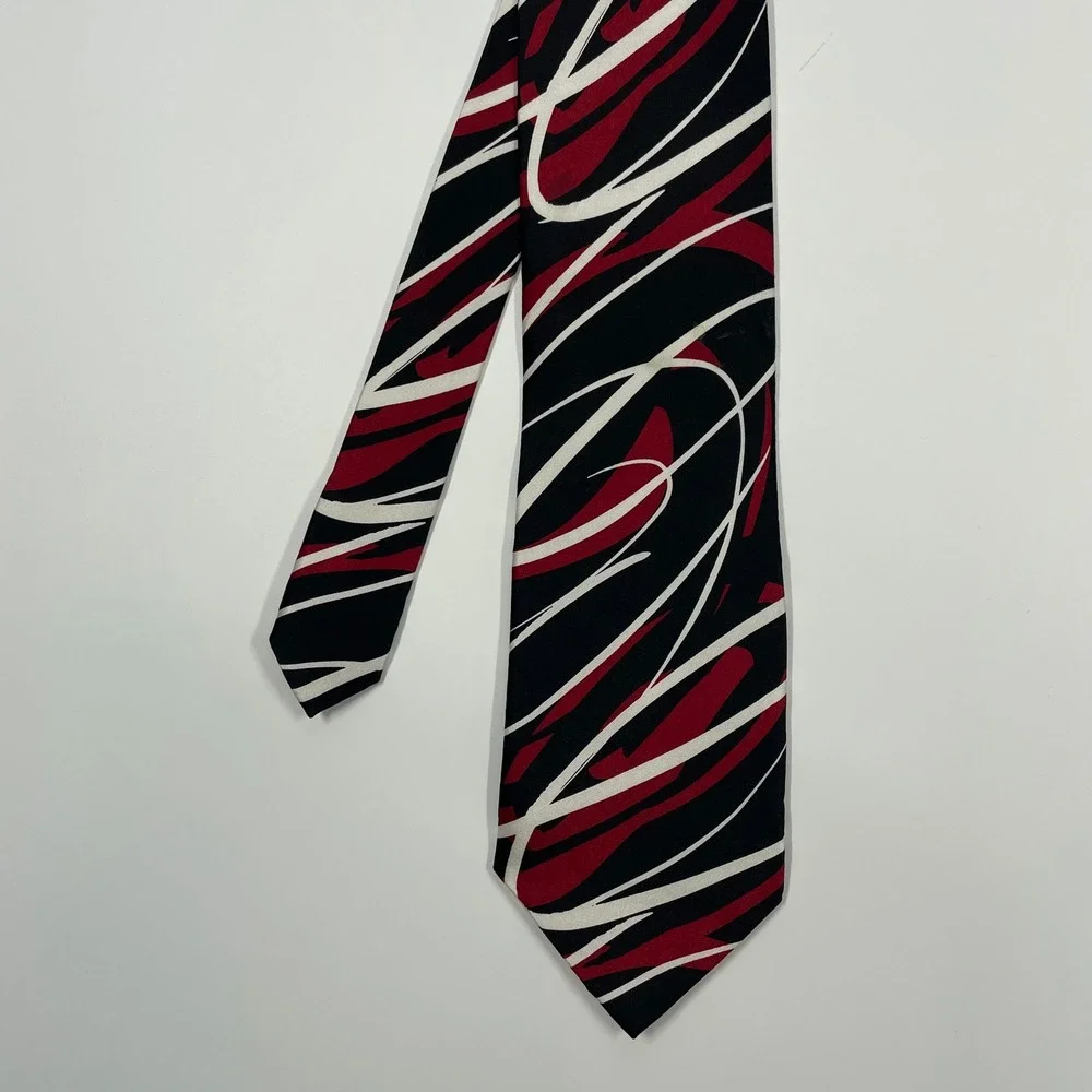 J. Garcia Black Red Abstract Swirl Silk Necktie Mens OS